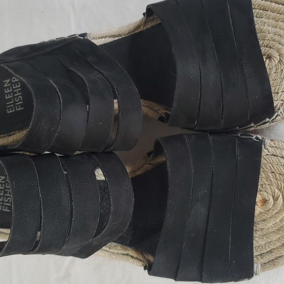 Eileen Fisher Largo Black Suede Espadrille Wedge Sandals size 8.5 - Picture 7 of 14
